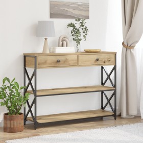 Mesa Consola de Roble Artesanal 100x28x75 cm Madera Ingenierizada y Acero de , Mesas auxiliares - Ref: Foro24-863528, Precio:...