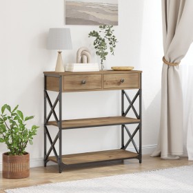 Mesa Consola de Roble Artesanal 75x28x75 cm Madera Ingenierizada y Acero de , Mesas auxiliares - Ref: Foro24-863536, Precio: ...
