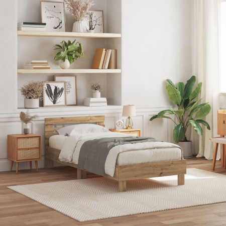 Cama con luces LED Roble Artesanal 100x200 cm de , Camas y somieres - Ref: Foro24-863638, Precio: 110,15 €, Descuento: -5%%