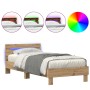 Estructura de Cama con Luces LED Roble Artisan 90x200 cm Madera Ingenierizada de , Camas y somieres - Ref: Foro24-863796, Pre...
