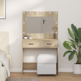 Tocador con luces LED Roble Sonoma 78.5x41x135 cm de , Tocadores para dormitorios - Ref: Foro24-865030, Precio: 133,20 €, Des...