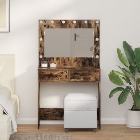 Tocador con Luces LED Roble Ahumado 78.5x41x135 cm de , Tocadores para dormitorios - Ref: Foro24-865032, Precio: 133,37 €, De...