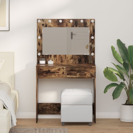 Tocador con Luces LED Roble Ahumado 78.5x41x135 cm de , Tocadores para dormitorios - Ref: Foro24-865032, Precio: 133,37 €, De...