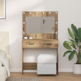 Tocador con Luces LED Roble Artesanal 78.5x41x135 cm de , Tocadores para dormitorios - Ref: Foro24-865036, Precio: 132,50 €, ...