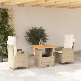 Set comedor de jardín 3 pzas con cojines ratán sintético beige en Conjuntos de jardín | Comprar online en Foru.es