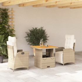 Set comedor de jardín 3 pzas con cojines ratán sintético beige en Conjuntos de jardín | Comprar online en Foru.es