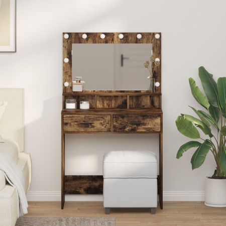 Mesa de tocador  con luces LED de madera ahumada 79x41x135 cm | Foro24.es | Tu tienda online para hogar, jardín y más Foro24.es