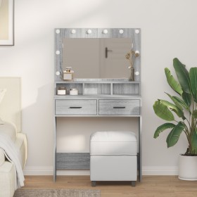 Tocador con Luces LED Gris Sonoma 79x41x135 cm de de , Tocadores para dormitorios - Ref: Foro24-865087, Precio: 126,66 €, Des...