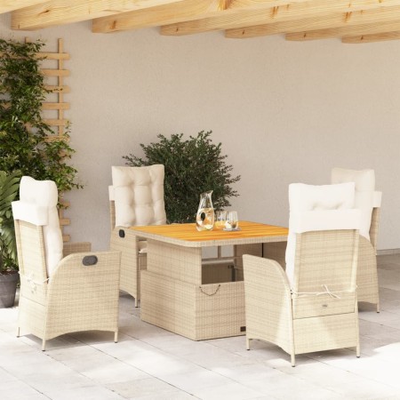 Set comedor de jardín 5 pzas con cojines ratán sintético beige en Conjuntos de jardín | Comprar online en Foru.es