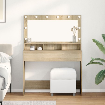 Tocador con Luces LED Sonoma Roble 100x41x135 cm de , Tocadores para dormitorios - Ref: Foro24-865102, Precio: 125,28 €, Desc...