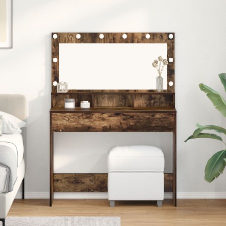 Mesa de Maquillaje  con Luces LED en Roble Ahumado 100x41x135 cm | Foro24.es | Tu tienda online para hogar, jardín y más Foro24.es