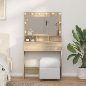 Mesa de Maquillaje con Luces LED Roble Sonoma 79x41x135 cm de , Tocadores para dormitorios - Ref: Foro24-865111, Precio: 113,...