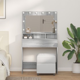 Mesa tocador con luces LED Gris Sonoma 79x41x135 cm de , Tocadores para dormitorios - Ref: Foro24-865114, Precio: 115,14 €, D...
