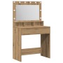 Mesa de tocador con luces LED de roble artesanal 79x41x135 cm de , Tocadores para dormitorios - Ref: Foro24-865117, Precio: 1...