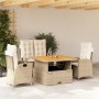 Set de comedor jardín con cojines 4 pzas ratán sintético beige en Conjuntos de jardín | Comprar online en Foru.es