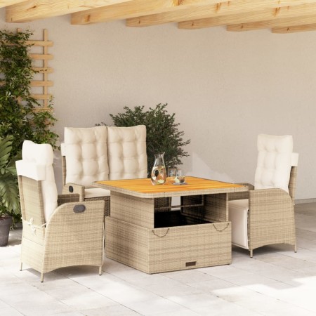 Set de comedor jardín con cojines 4 pzas ratán sintético beige en Conjuntos de jardín | Comprar online en Foru.es