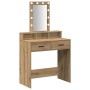 Mesa de tocador rústica con luces LED de roble 79x41x140 cm de , Tocadores para dormitorios - Ref: Foro24-865171, Precio: 116...