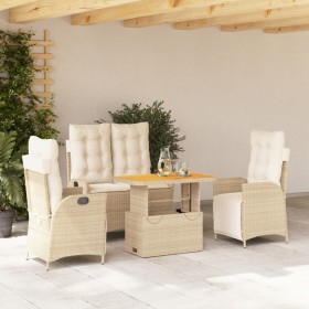 Set de comedor jardín con cojines 4 pzas ratán sintético beige en Conjuntos de jardín | Comprar online en Foru.es