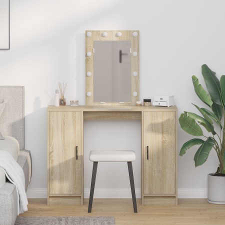 Mesa de Tocador  con Luces LED en Roble Sonoma, 102x33x135 cm | Foro24.es | Tu tienda online para hogar, jardín y más Foro24.es