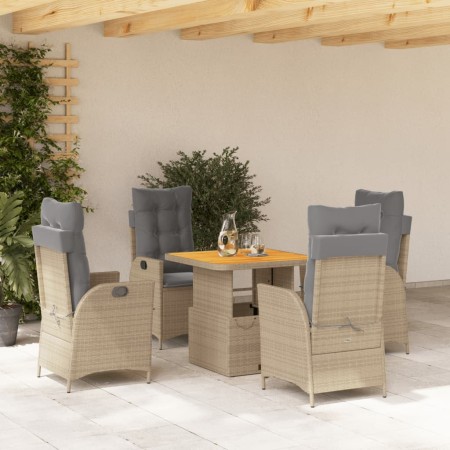 Set comedor de jardín 5 pzas con cojines ratán sintético beige en Conjuntos de jardín | Comprar online en Foru.es