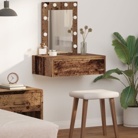Mesa de Tocador Montada en la Pared con Luces LED de Madera Envejecida de , Tocadores para dormitorios - Ref: Foro24-865224, ...