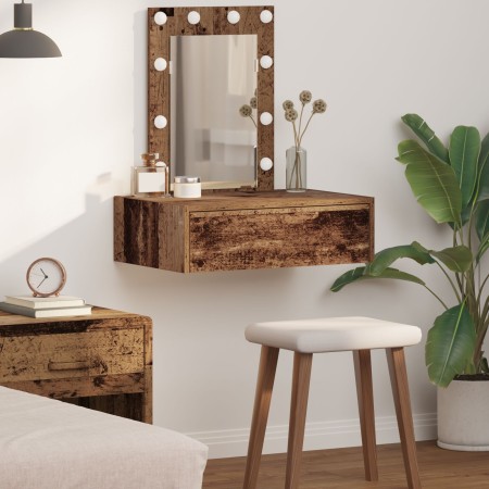 Mesa de Tocador Montada en la Pared con Luces LED de Madera Envejecida de , Tocadores para dormitorios - Ref: Foro24-865224, ...