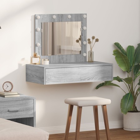 Mesa de tocador montada en la pared  con luces LED gris sonoma | Foro24.es | Tu tienda online para hogar, jardín y más Foro24.es