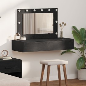 Mesa de tocador montada en la pared con luces LED en roble negro de , Tocadores para dormitorios - Ref: Foro24-865236, Precio...