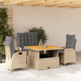 Set de comedor jardín con cojines 4 pzas ratán sintético beige en Conjuntos de jardín | Comprar online en Foru.es