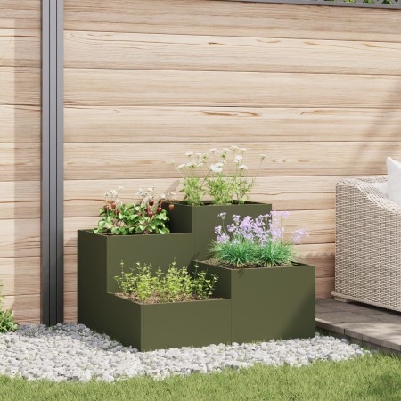 Plantador de jardín 100x100x60 cm Verde Oliva Acero de , Maceteros y jardineras - Ref: Foro24-865865, Precio: 166,51 €, Descu...