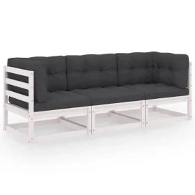 3-seater garden sofa with solid pine wood cushions by vidaXL, Outdoor sofas - Ref: Foro24-3076370, Price: 323,35 €, Discount: %