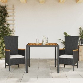 Set comedor de jardín 3 pzas con cojines ratán sintético negro en Conjuntos de jardín | Comprar online en Foru.es