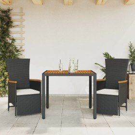 Set comedor de jardín 3 pzas con cojines ratán sintético negro en Conjuntos de jardín | Comprar online en Foru.es