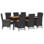 Set de comedor de jardín 9 pzas y cojines ratán sintético negro en Conjuntos de jardín | Comprar online en Foru.es