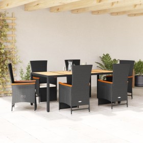 Set de comedor de jardín 7 pzas y cojines ratán sintético negro en Conjuntos de jardín | Comprar online en Foru.es