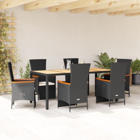 Set de comedor de jardín 7 pzas y cojines ratán sintético negro en Conjuntos de jardín | Comprar online en Foru.es