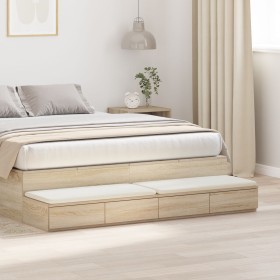 Cajones de Cama de Madera Elaborada en Roble Sonoma 160x36,5x16,5 cm de , Mesitas de noche - Ref: Foro24-866973, Precio: 90,0...