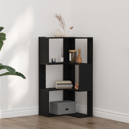 Estantería Esquinera de 3 Niveles Color Roble Negro 50x50x102 cm Madera Ingenierizada de , Librerías y estanterías - Ref: For...
