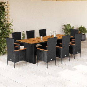 Set de comedor de jardín 9 pzas y cojines ratán sintético negro en Conjuntos de jardín | Comprar online en Foru.es