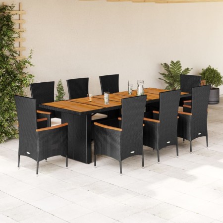 Set de comedor de jardín 9 pzas y cojines ratán sintético negro en Conjuntos de jardín | Comprar online en Foru.es