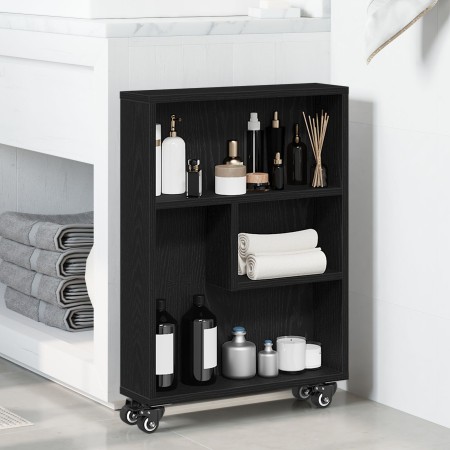 Carro de almacenamiento estrecho de roble negro 48x13x68 cm de madera elaborada de , Librerías y estanterías - Ref: Foro24-86...