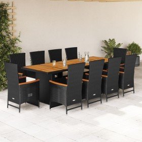 Set de comedor jardín 11 pzas con cojines ratán sintético negro en Conjuntos de jardín | Comprar online en Foru.es
