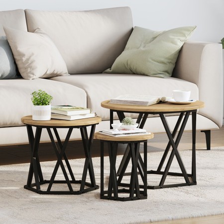 Mesas Laterales Apilables 3 pcs de Madera de Roble Artesanal de , Mesas de centro - Ref: Foro24-868260, Precio: 72,79 €, Desc...