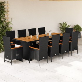 Set de comedor jardín 11 pzas con cojines ratán sintético negro en Conjuntos de jardín | Comprar online en Foru.es