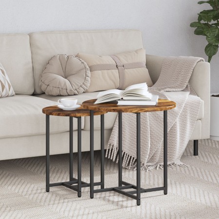 Mesa Lateral 2 pcs Madera de Roble Ahumada, Madera Ingenierizada y Metal de , Mesas auxiliares - Ref: Foro24-869698, Precio: ...