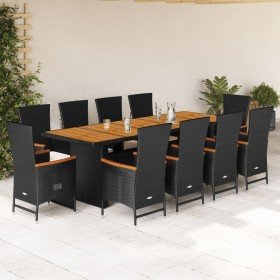 Set de comedor jardín 11 pzas con cojines ratán sintético negro en Conjuntos de jardín | Comprar online en Foru.es
