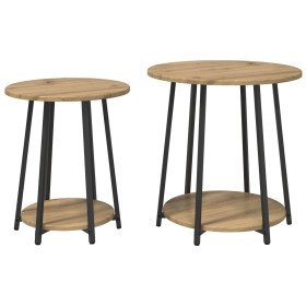 Juego de Mesas Laterales de 2 en Roble Artesanal con Madera Ingenierizada y Metal de , Mesas auxiliares - Ref: Foro24-869707,...