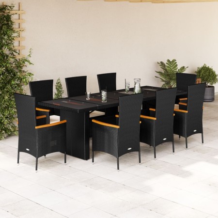 Set de comedor de jardín 9 pzas y cojines ratán sintético negro en Conjuntos de jardín | Comprar online en Foru.es