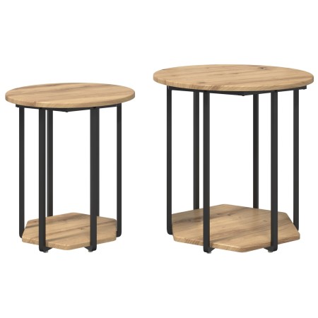 Juego de 2 mesas laterales  de roble, madera de ingeniería y metal | Foro24.es | Tu tienda online para hogar, jardín y más Foro24.es