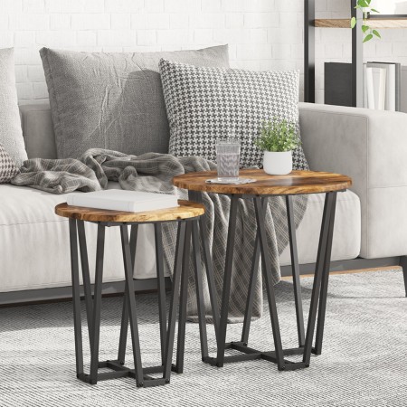 Mesa Auxiliar 2 Pzs de Roble Ahumado con Madera Ingenierizada y Metal | Foro24.es | Tu tienda online para hogar, jardín y más Foro24.es
